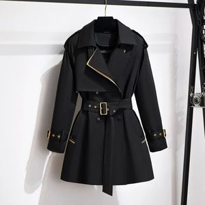 Kenneth Cole NY Belted Black and Gold Half Trench / Raincoat